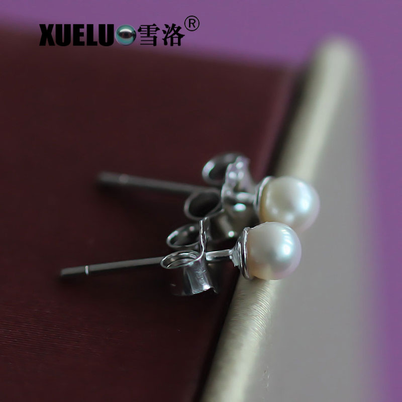 3-4mm Micro Small Round Natural Cultured Freshwater Pearl Stud Earrings (XL140053)