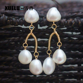 Fashion Baroque Real Cultured Freshwater Pearl Earrings (XL140081)