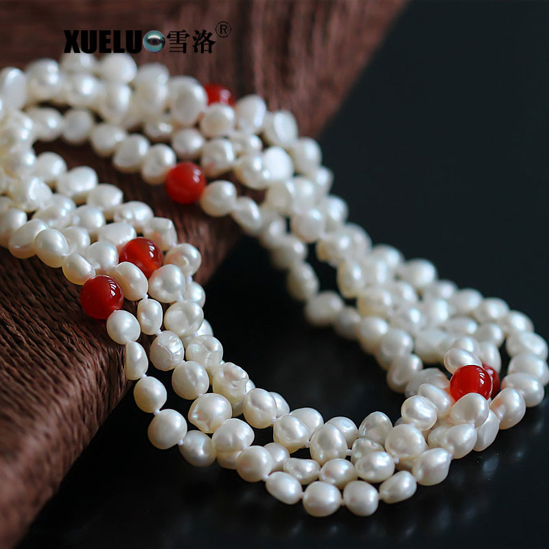 7-8mm AAA Quality White Long Baroque White Freshwater Pearl Necklace(XL120098)