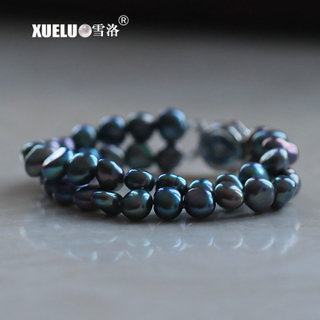 7-8mm AAA Quality Black Long Baroque Black Freshwater Pearl Necklace(XL120096)