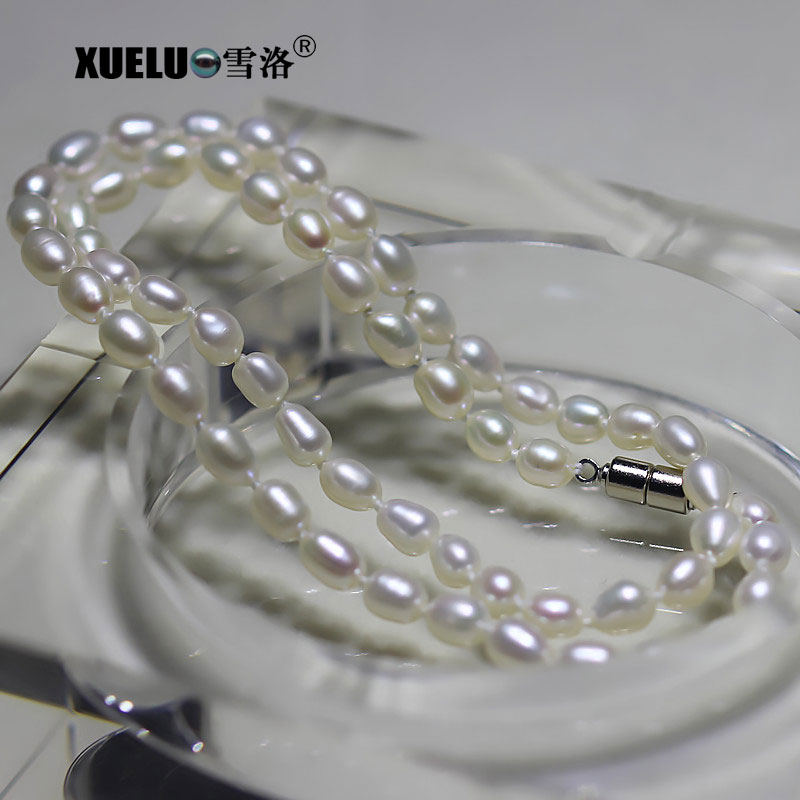 4-5mm AAA Quality Oval/Rice White Classic Freshwater Pearl Necklace（XL120097）