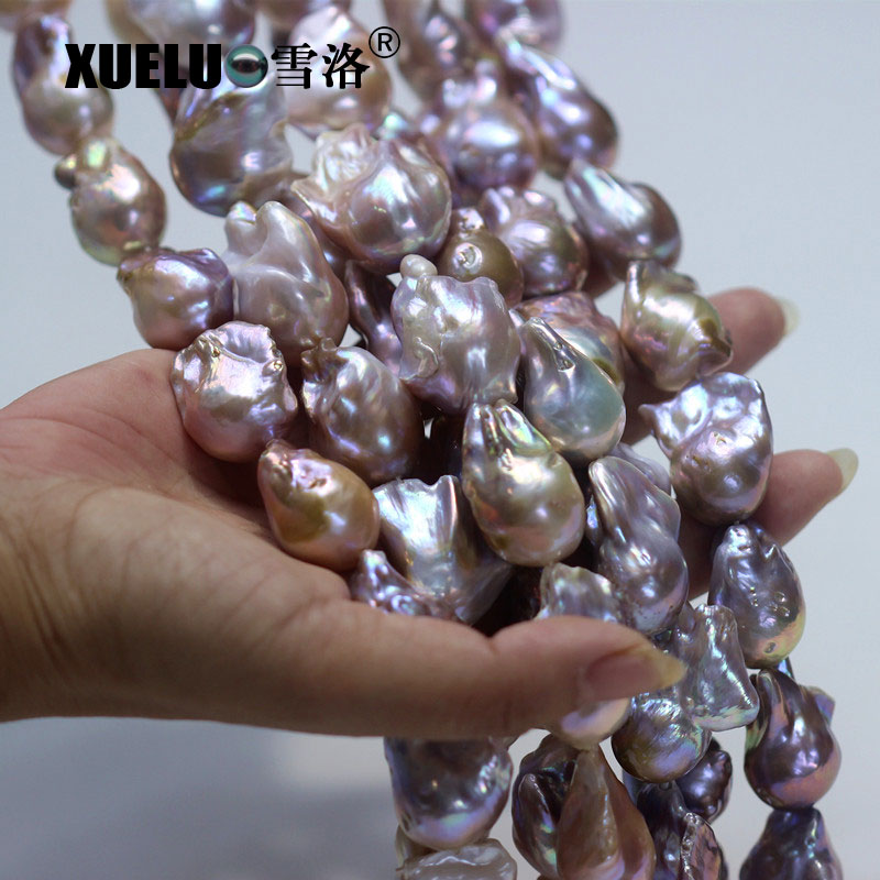 14-16mm AAA Quality White Natural Cultured Freshwater Nucleated Baroque Pearl Strings (XL190002)
