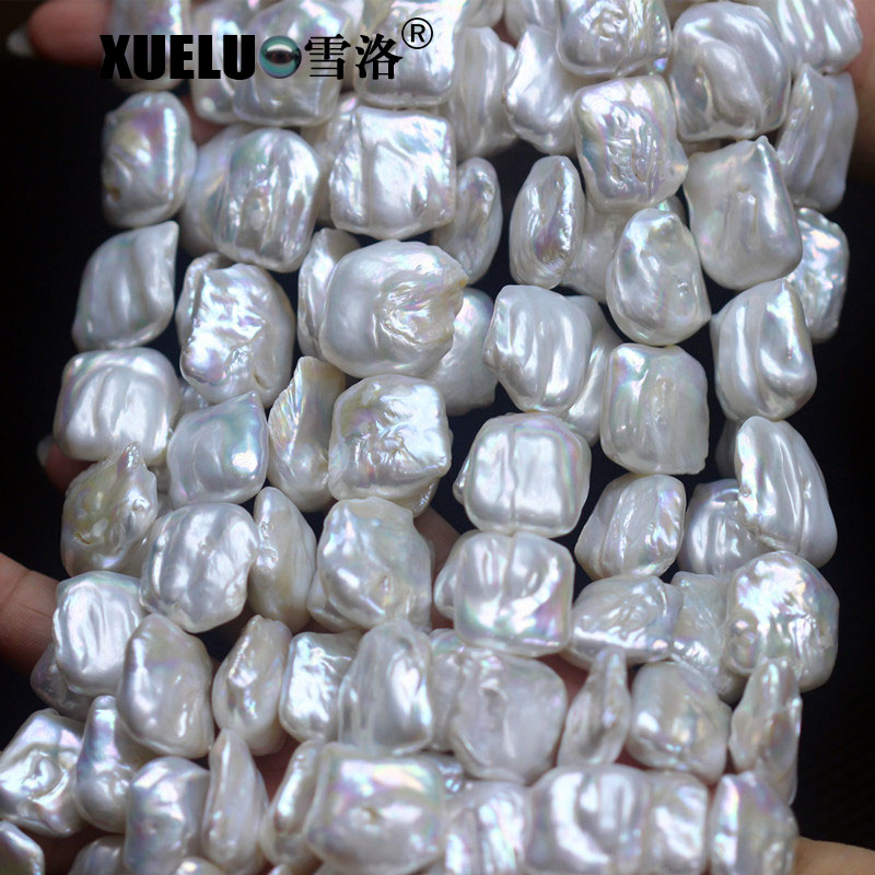 Good Quality Natural White Cultured Baroque Square Shape Freshwater Pearl Strings (XL190005)