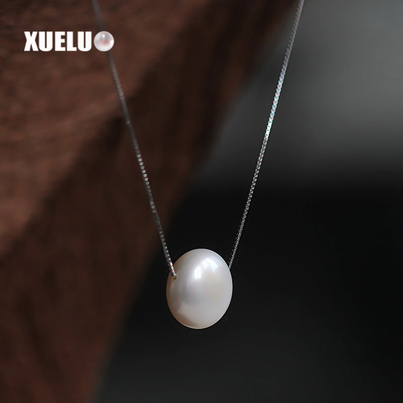 925 Sterling Silver Coin Shape Pearl Necklace（XL120011)