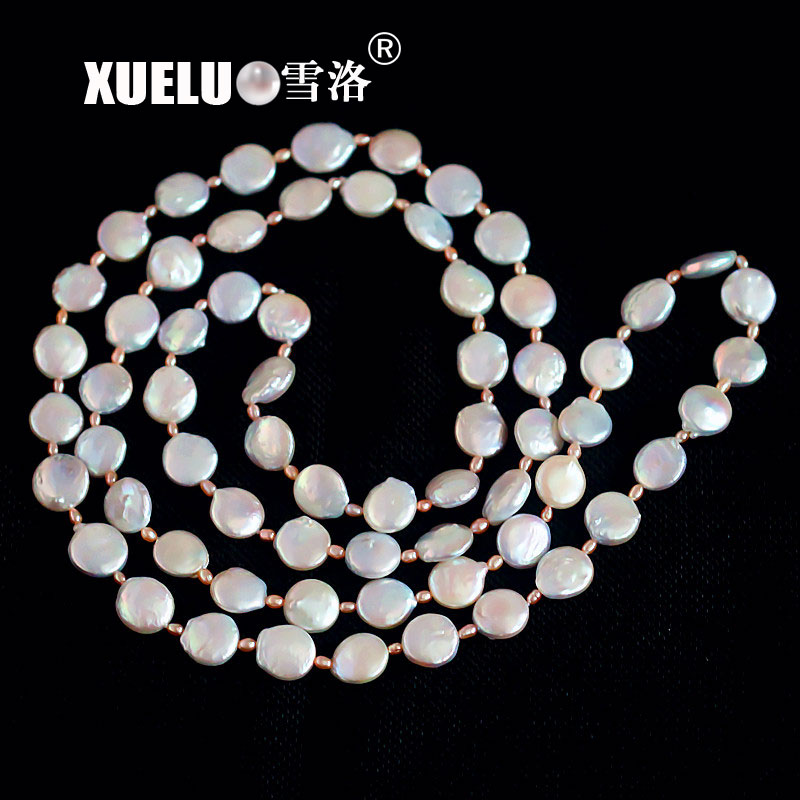 Fashion Long Coin Shape Freshwater Pearl Necklace(XL120031)