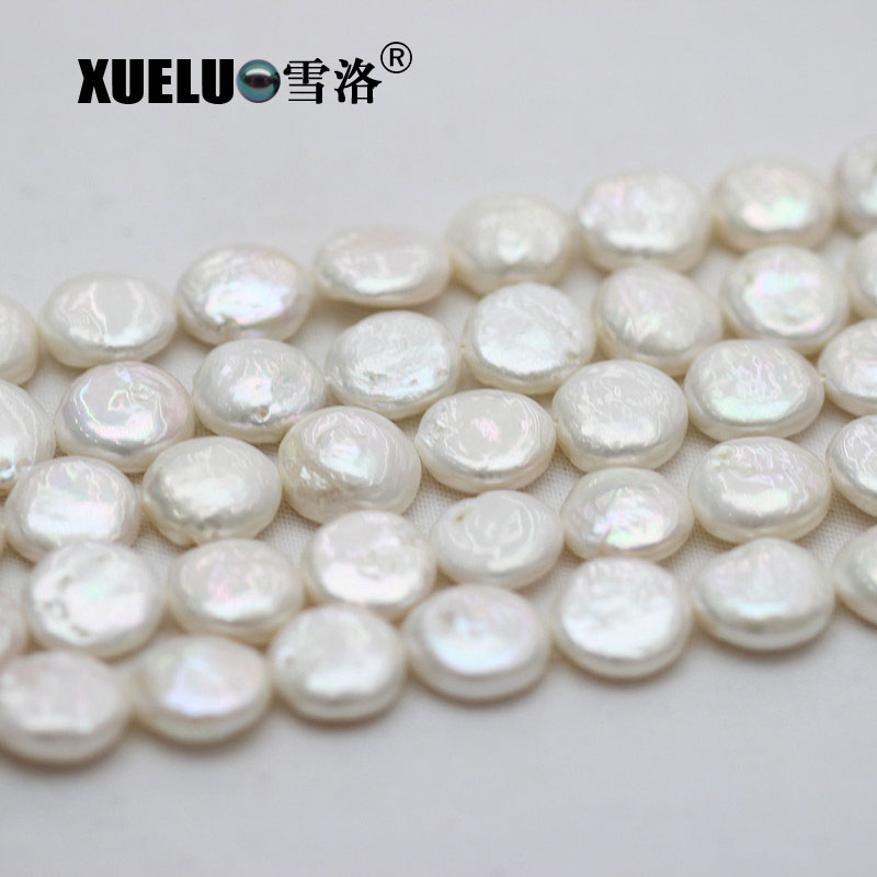 13-14mm White Round Coin Baroque Cultured Freshwater Pearl Strings (XL190031)