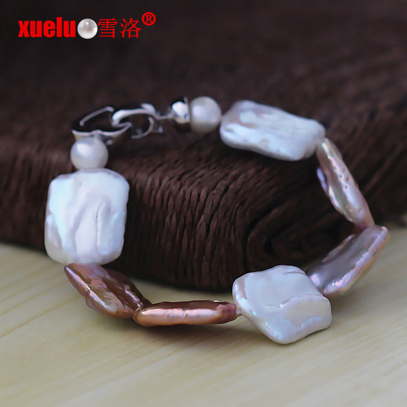 Multicolor Square Baroque Natural Cultured Freshwater Pearl Bracelet(XL150005)