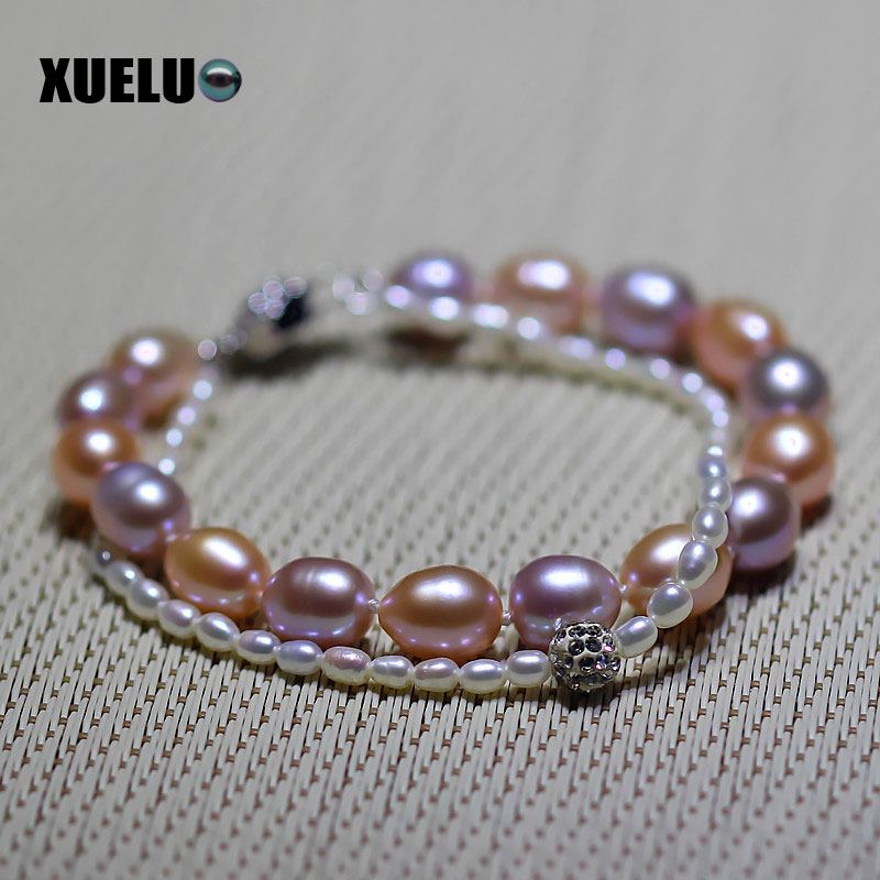 Fashion Double Strands Natural Genuine Cultured Freshwater Pearl Bracelet Wholesale(XL150001)