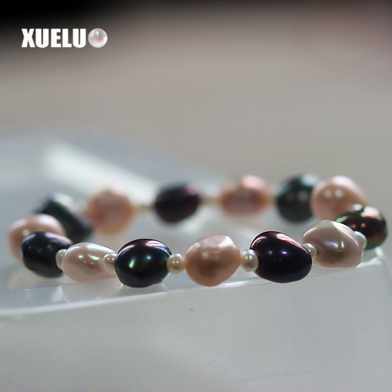 Stretch Multicolor Baroque Natural Real Cultured Freshwater Pearl Bracelet(XL150004)