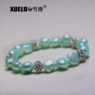 10-11mm Stretch Green Baroque Natural Chinese Cultured Freshwater Pearl Bracelet (XL150069)