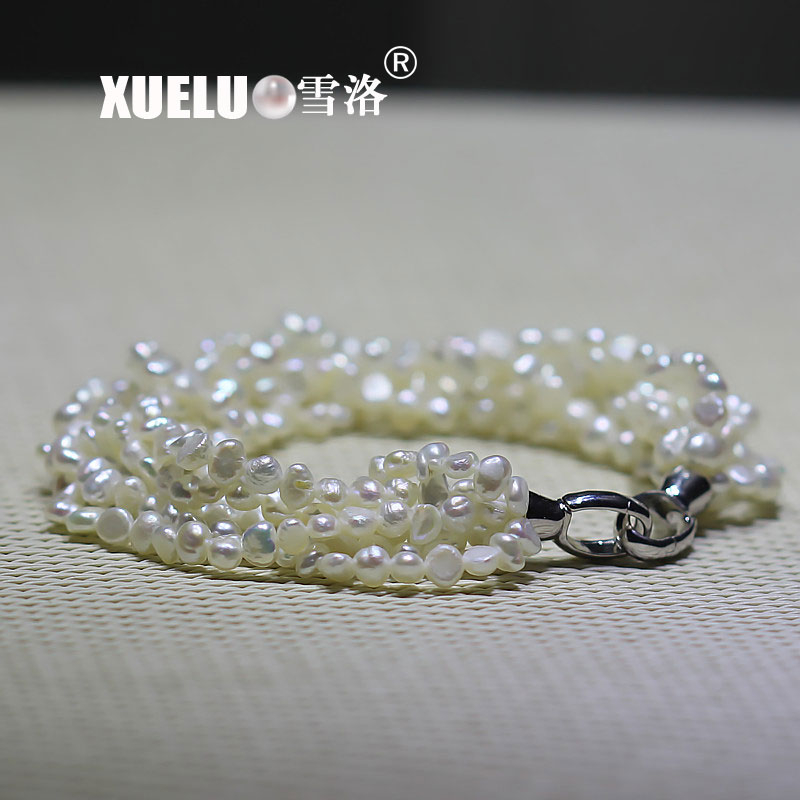 3-4mm Fashionable White Baroque Chinese Cultured Freshwater Pearl Bracelet (XL150074)