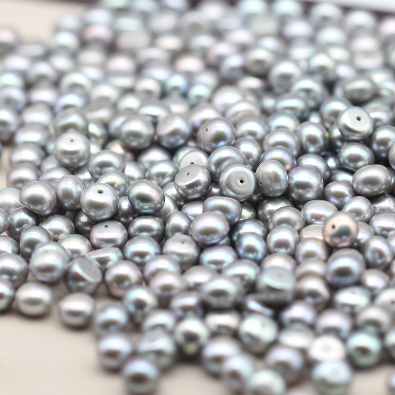 7-8mm Button Round Baroque Grey Freshwater Loose Pearls Beads(XL110059)