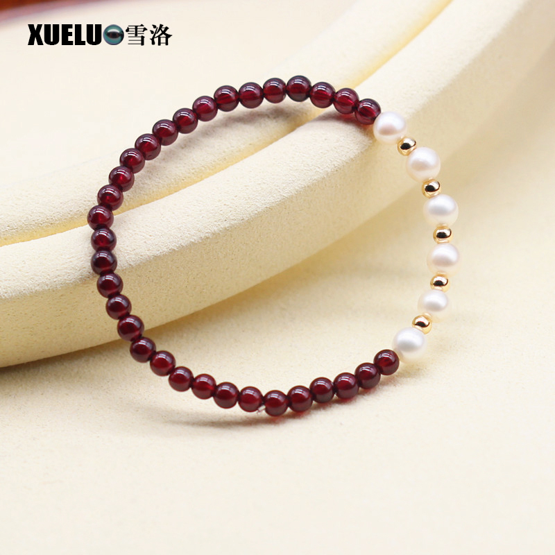 Cultured Freshwater Pearl with Natural Garnet Bracelet (XL150153)