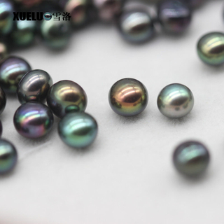  8-9mm Button Round Peacock Black Freshwater Loose Pearls Beads(XL110063)