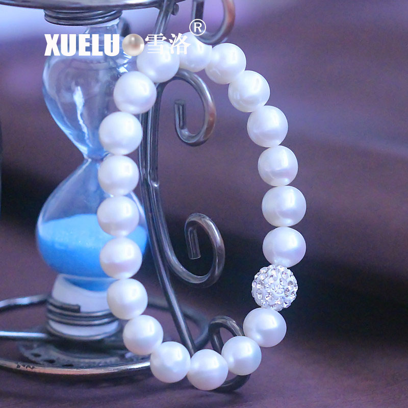 Elastic Gorgeous 9-10mm Round Genuine Natural Cultured Freshwater Pearl Bracelet(XL150121)