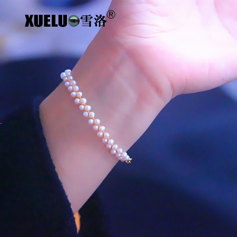 Fashion Small Round Real Natural Cultured Fresh Water Pearl Bracelet(XL150127)
