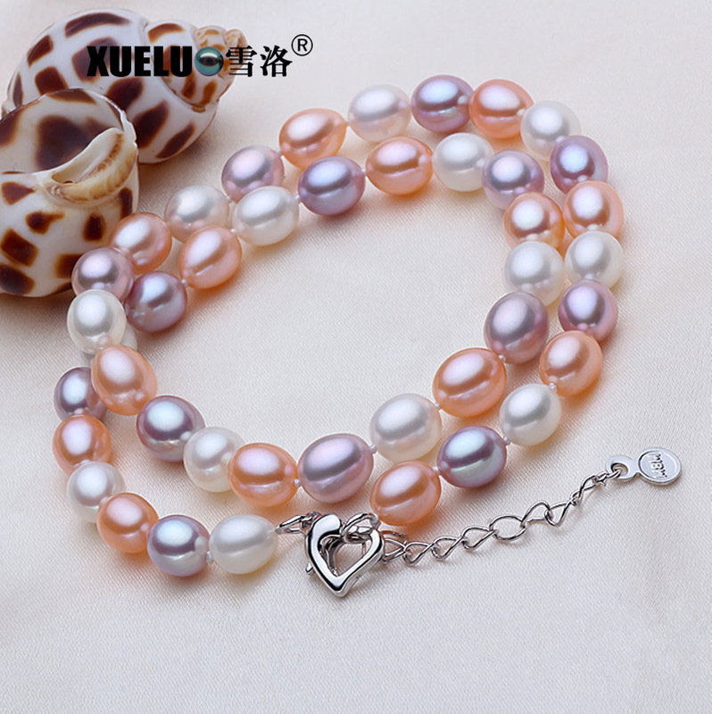 High Quality Multi Color Rice Natural Cultured Freshwater Pearl Necklace (XL120084)