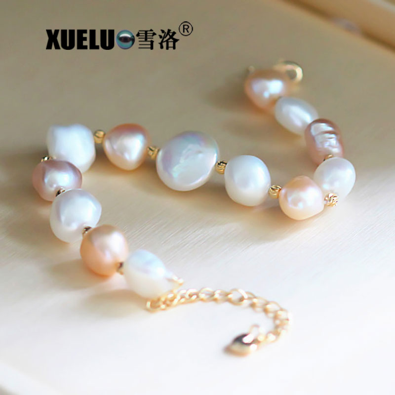 Fashion Natural Real Multicolor Baroque Chinese Cultured Freshwater Pearl Bracelet (XL150110)