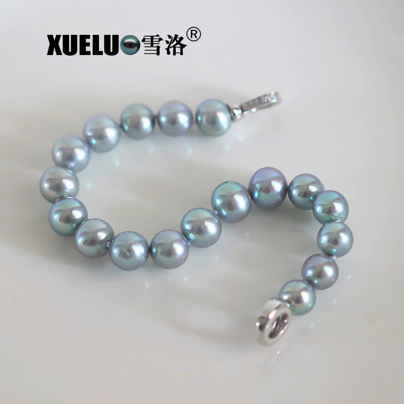 Fashion Natural Real Black Round Chinese Cultured Freshwater Pearl Bracelet (XL150107)