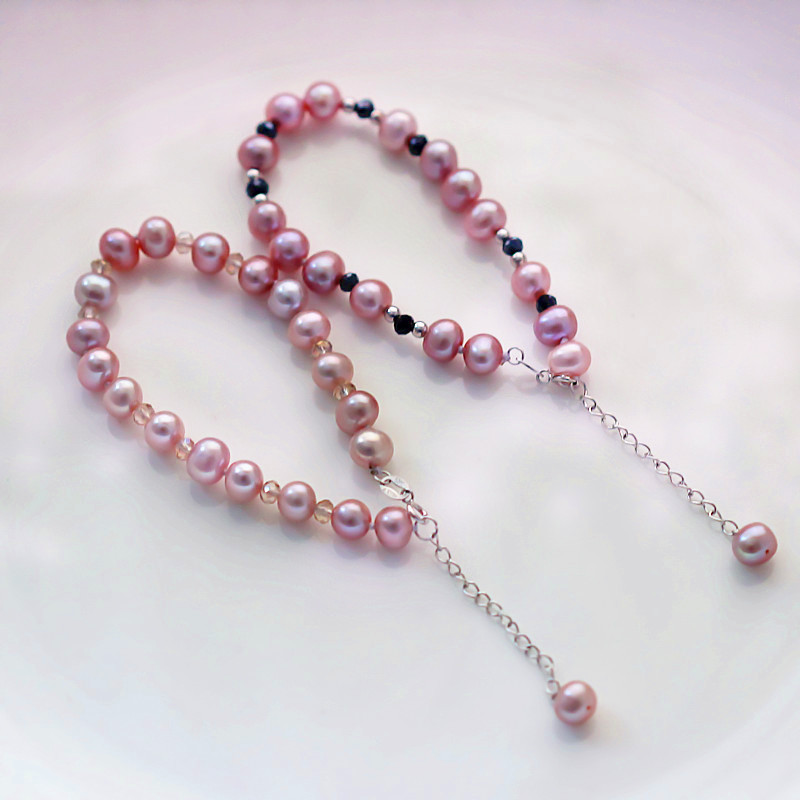 Fashion Lavender Natural Real Round Chinese Cultured Freshwater Pearl Bracelet (XL150099)