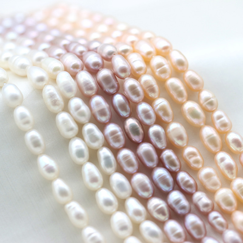  5-6mm Ringed Rice/Oval Natural Cultured Fresh Water Pearl Strings (XL180119) 