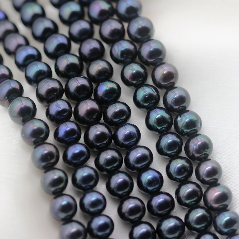  8-9mm Black Natural Round Cultured Freshwater Pearl Strings (XL180118) 