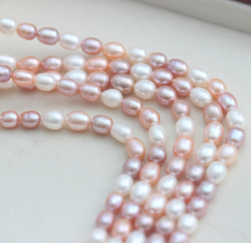  8mm Cheap Multicolor Oval Natural Cultured Freshwater Pearl Strings Wholesale (XL180110) 