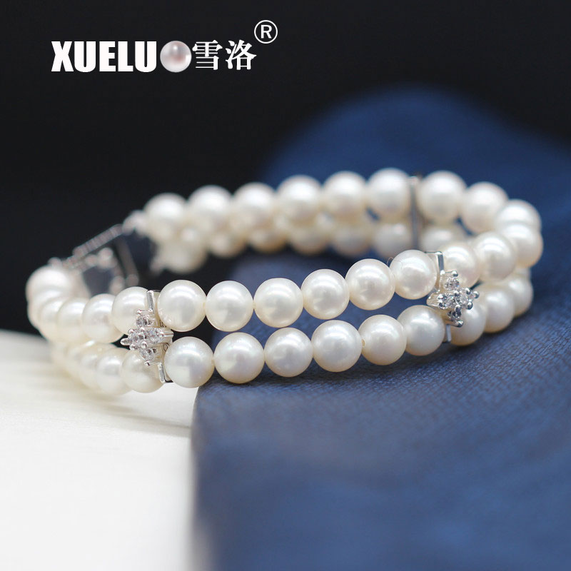 Double Gorgeous Perfect Round Natural Real Cultured Freshwater Pearl Bracelet(XL150135)