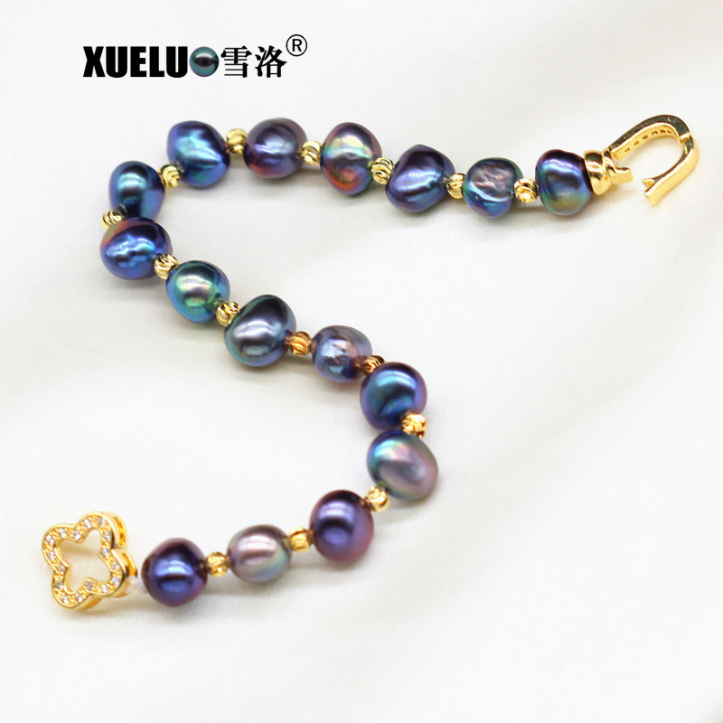 Fashion Black Baroque Genuine Cultured Freshwater Pearl Bracelet Jewelry (XL150148)