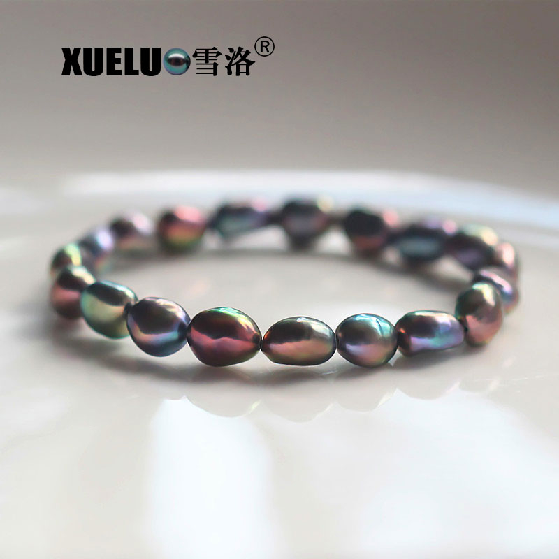 Fashion Natural Real Black Baroque Chinese Cultured Freshwater Pearl Bracelet (XL150112)