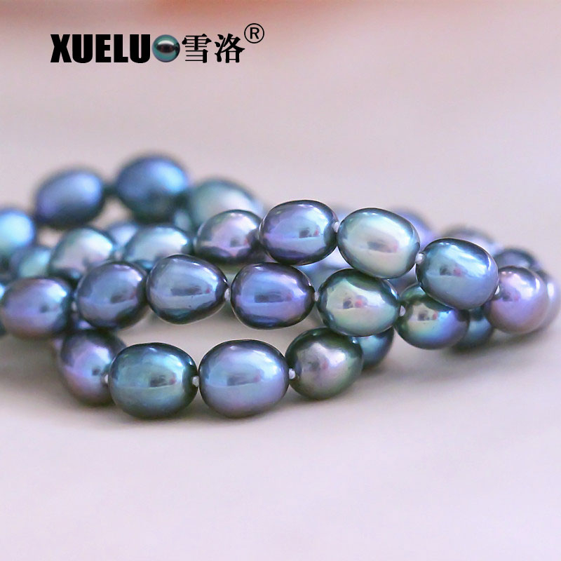 Peacock Black Oval Natural Cultured Freshwater Pearl Necklace (XL120065)