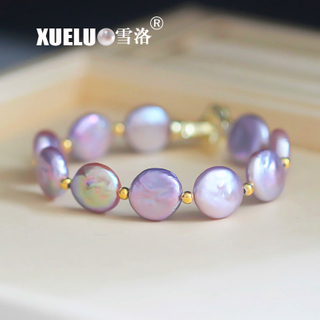 Fashion Stretch Baroque Coin Shape Chinese Cultured Freshwater Pearl Bracelet (XL150113)