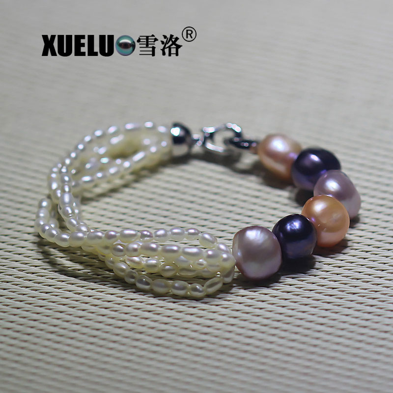Fashion Multicolor Natural Real Chinese Cultured Freshwater Pearl Bracelet (XL150065)