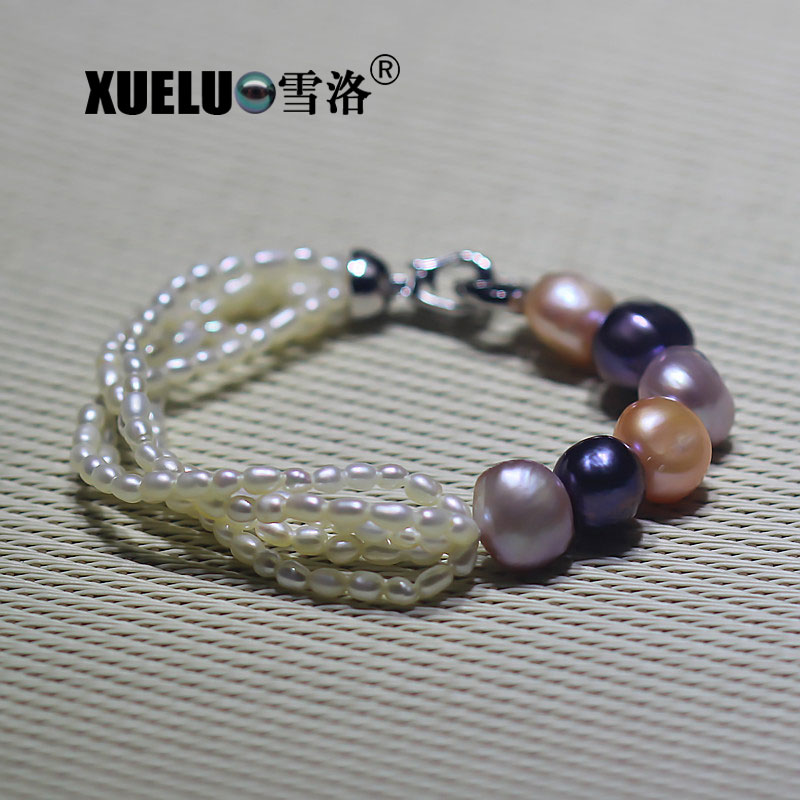 Fashion Multicolor Natural Real Chinese Cultured Freshwater Pearl Bracelet (XL150065)