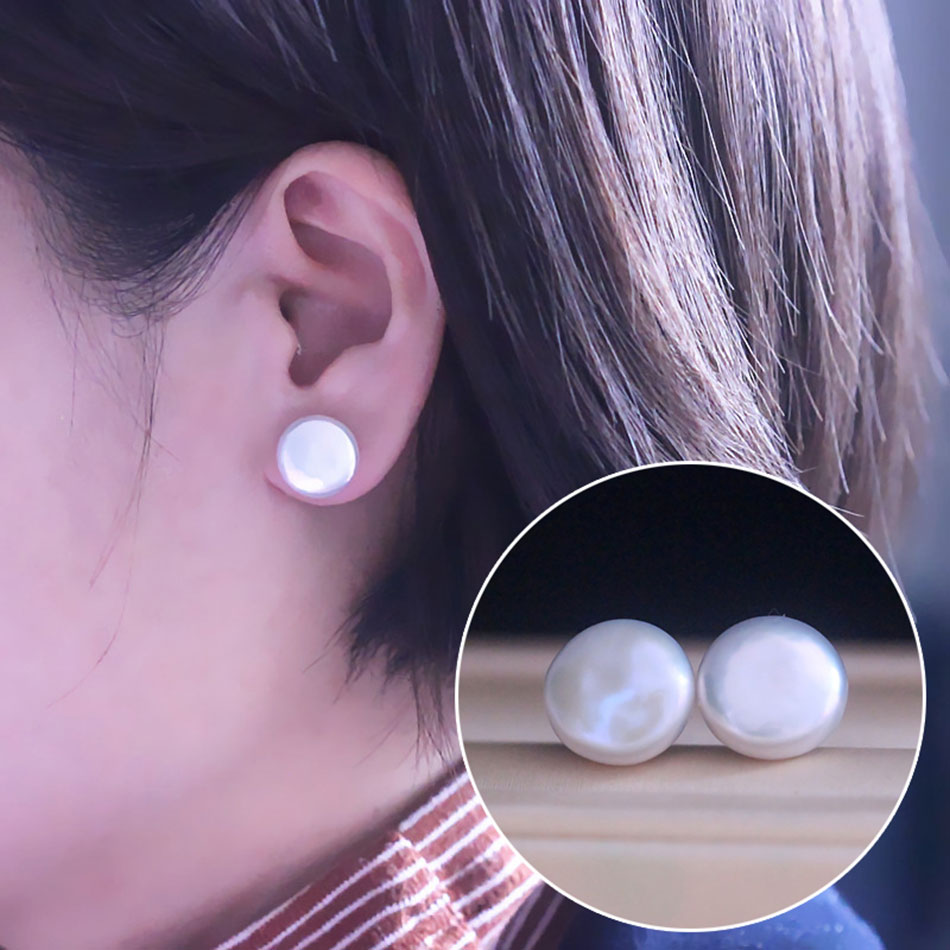 Fashion Coin Cultured Freshwater Pearl Stud Earrings (XL140164)