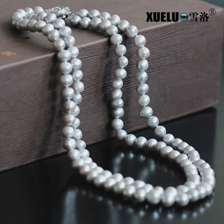 7-8mm Grey AA Quality Double Strands Freshwater Pearl Necklace(XL120090)