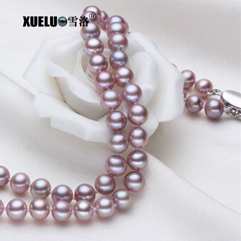 7-8mm Lavender Color Classic Freshwater Pearl Necklace（XL120089）
