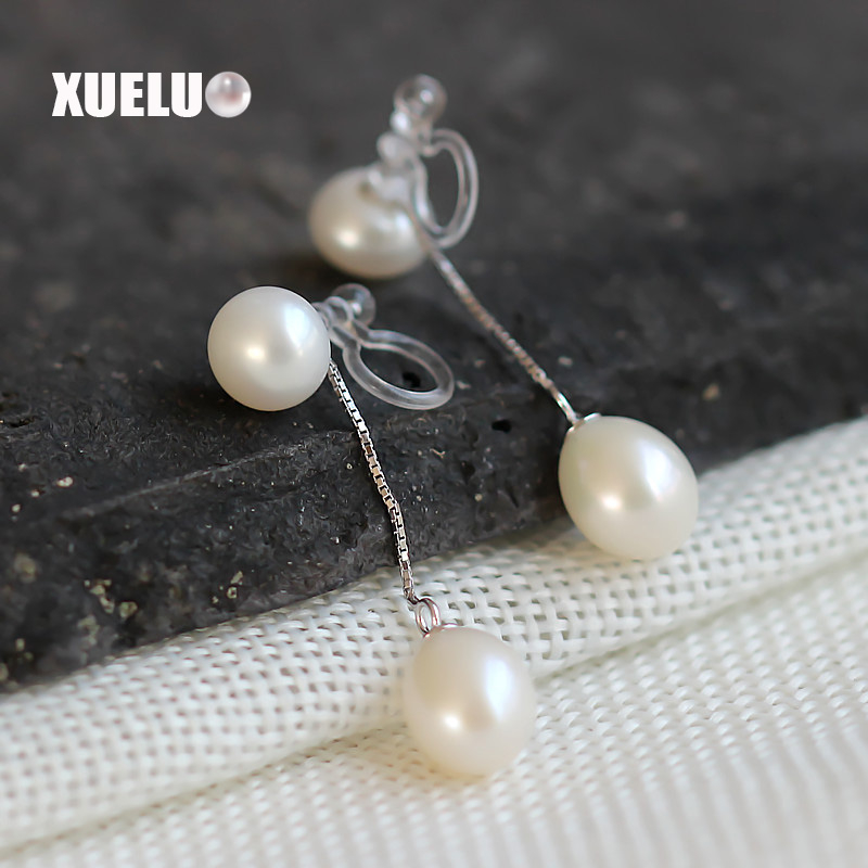 Double Natural Cultured Freshwater Pearl Clip Earrings for no ear hole (XL140003)