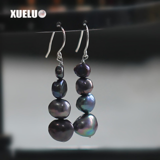  Fashion Graduated Black Baroque Natural Cultured Freshwater Pearl Earrings (XL140010)