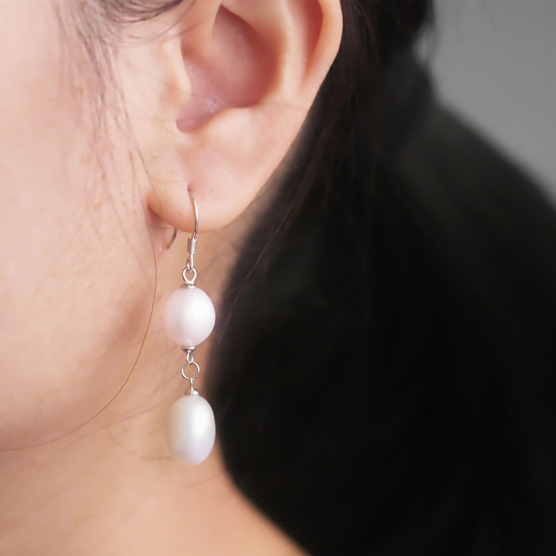 Fashion Double Baroque Natural Cultured Freshwater Pearl Earrings (XL140074-3)