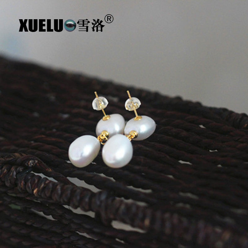 Fashion Double Baroque Natural Cultured Freshwater Pearl Earrings (XL140074-1)