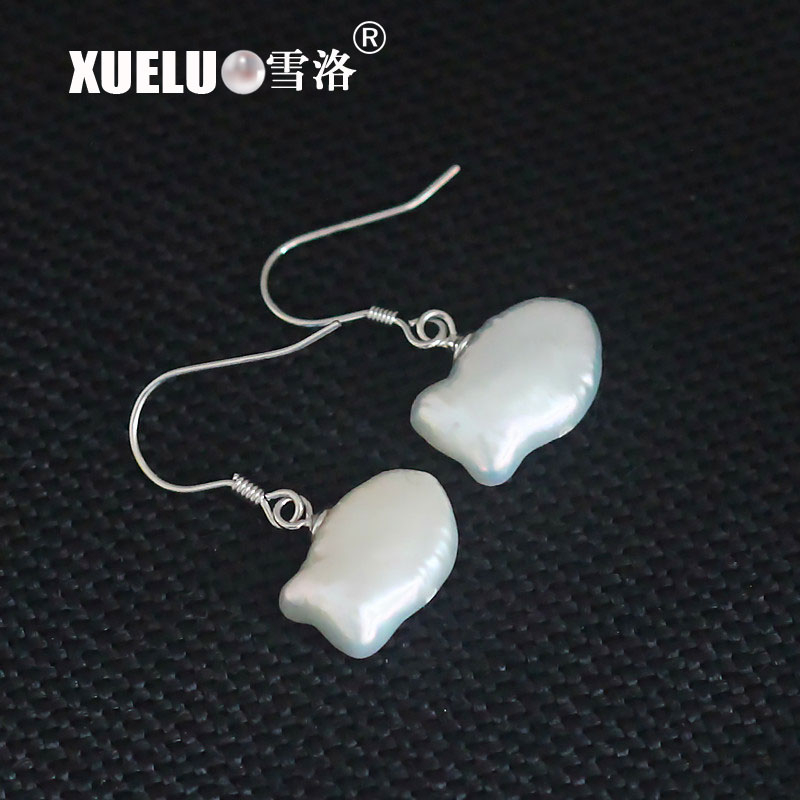 Baroque Fish Shape Genuine Cultured Freshwater Drop Pearl Earrings (XL140078-2)