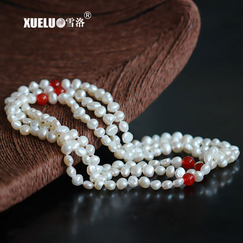 7-8mm AAA Quality White Long Baroque White Freshwater Pearl Necklace(XL120098)