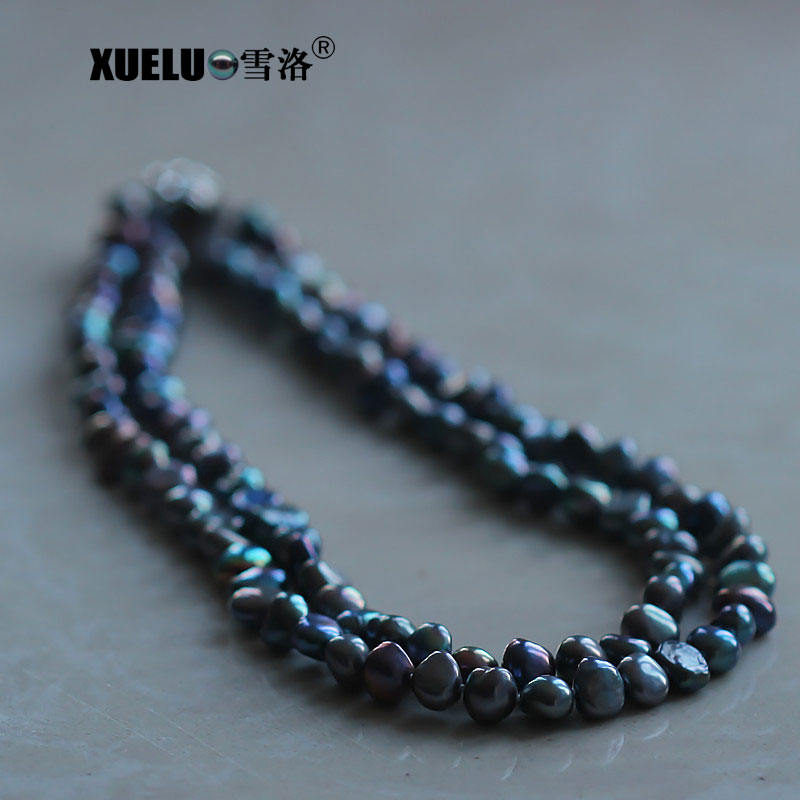 7-8mm AAA Quality Black Long Baroque Black Freshwater Pearl Necklace(XL120096)