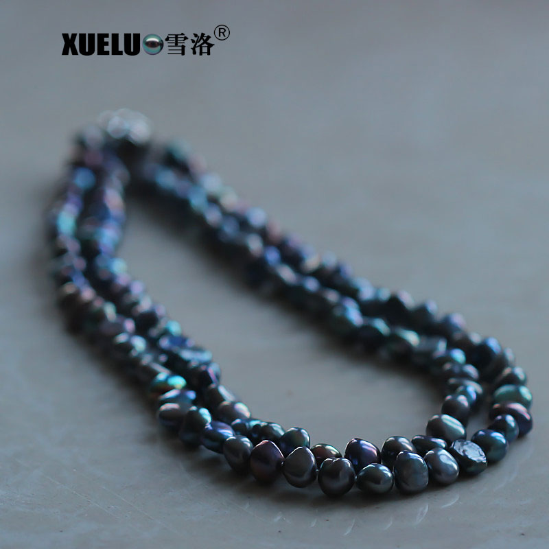 7-8mm AAA Quality Black Long Baroque Black Freshwater Pearl Necklace(XL120096)