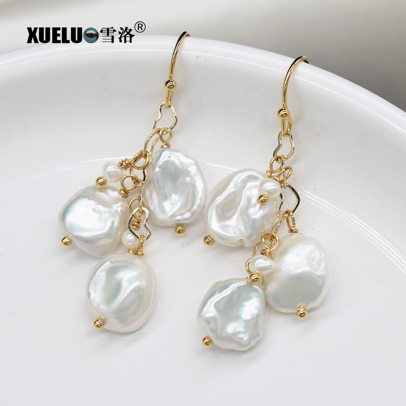 Fashionable Keshi Baroque Chinese Cultured Freshwater Drop Pearl Earrings (XL140193)