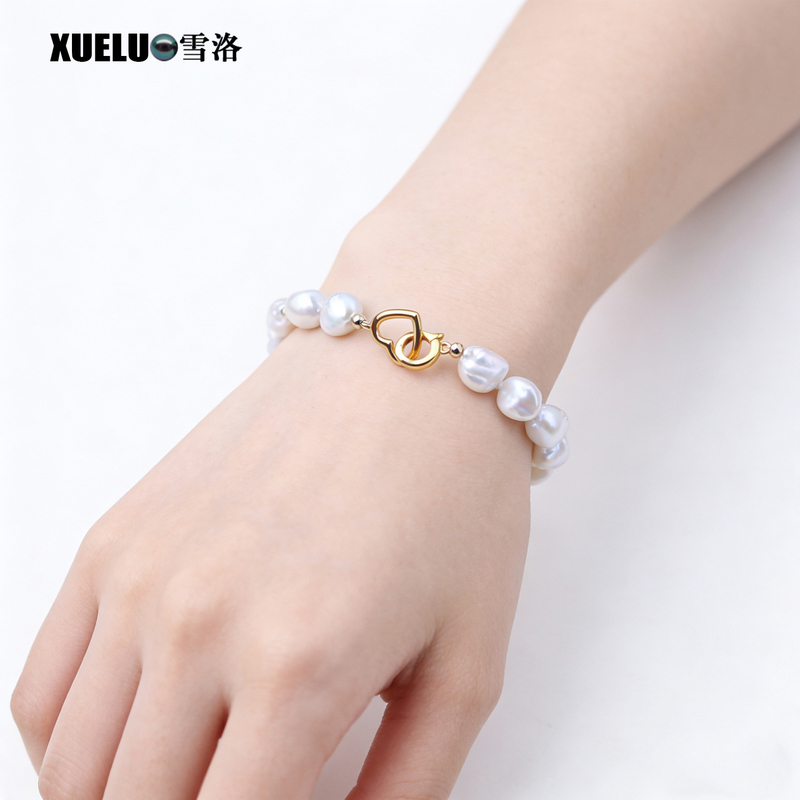 9-10mm Fashionable Keshi Baroque Chinese Cultured Freshwater Pearl Bracelet (XL150157)