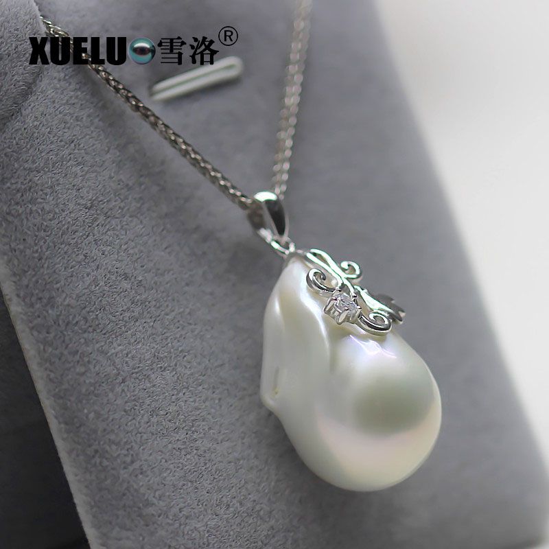 925 Sterling Silver Big Baroque White Freshwater Pearl Necklace（XL120015)