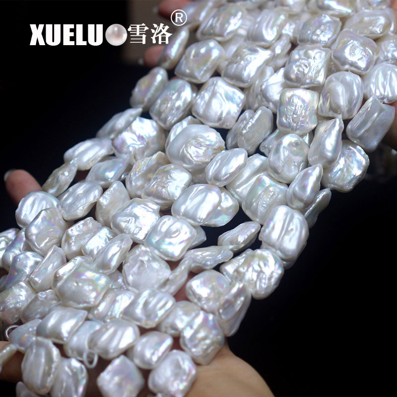 Good Quality Natural White Cultured Baroque Square Shape Freshwater Pearl Strings (XL190005)