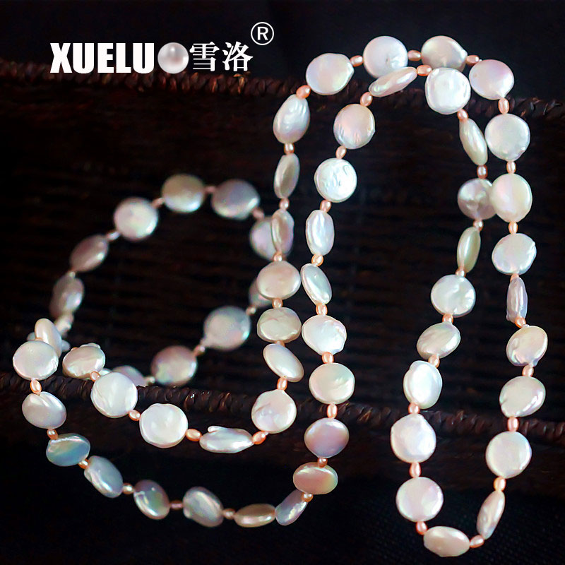 Fashion Long Coin Shape Freshwater Pearl Necklace(XL120031)